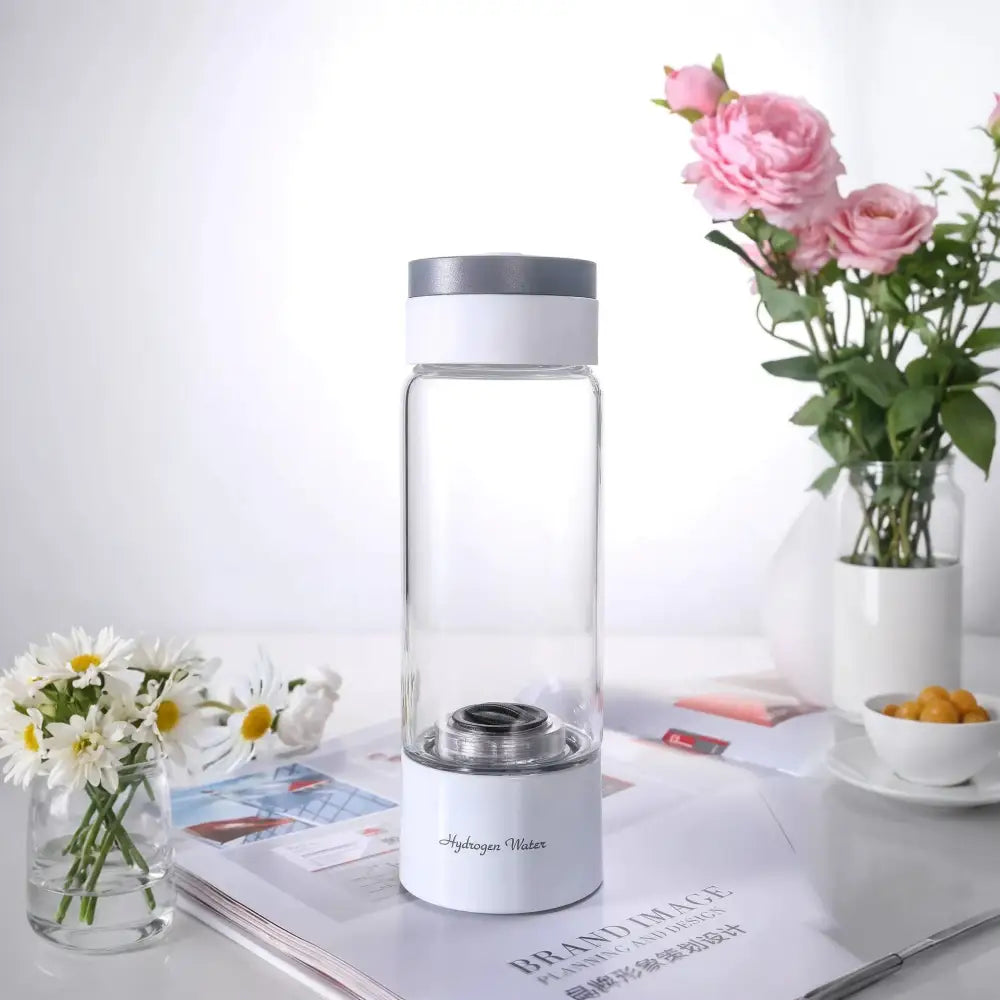 Hydrogen Water Bottle - Luxe Basics Black | 380ml Glass Bottle for Enhanced Hydration & Wellness